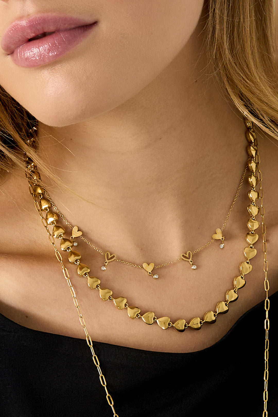 Collares de cadena de acero inoxidable con forma de corazón, informales, diarios, serie sencilla, joyería para mujer