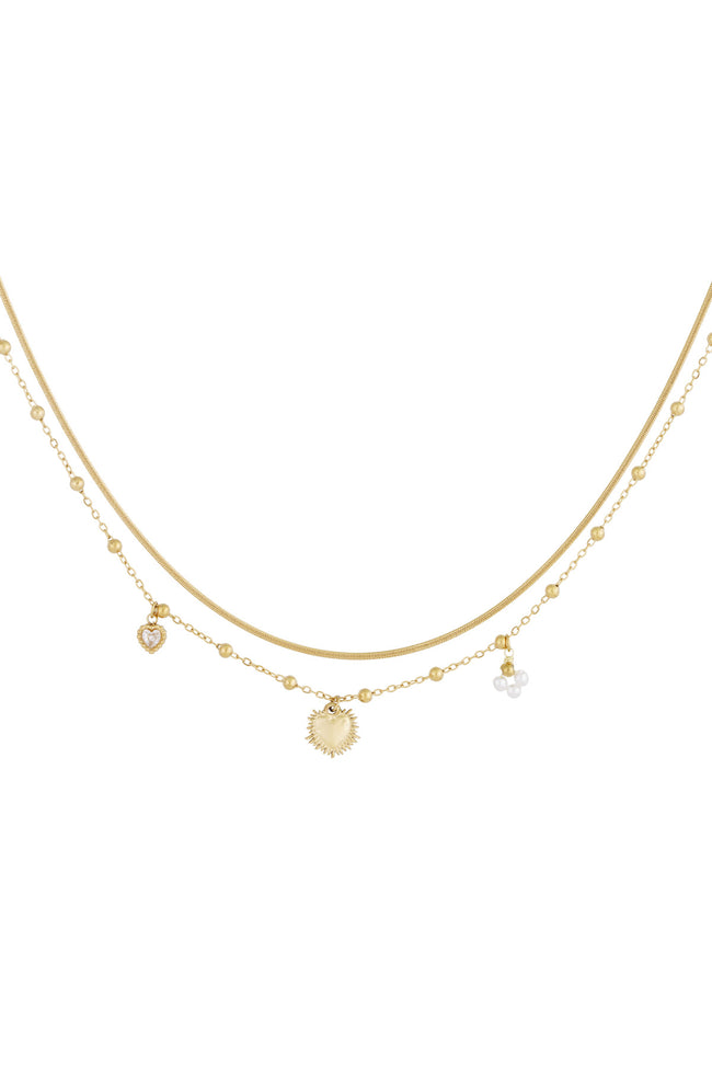 cadena doble con dije de corazón Hover Image