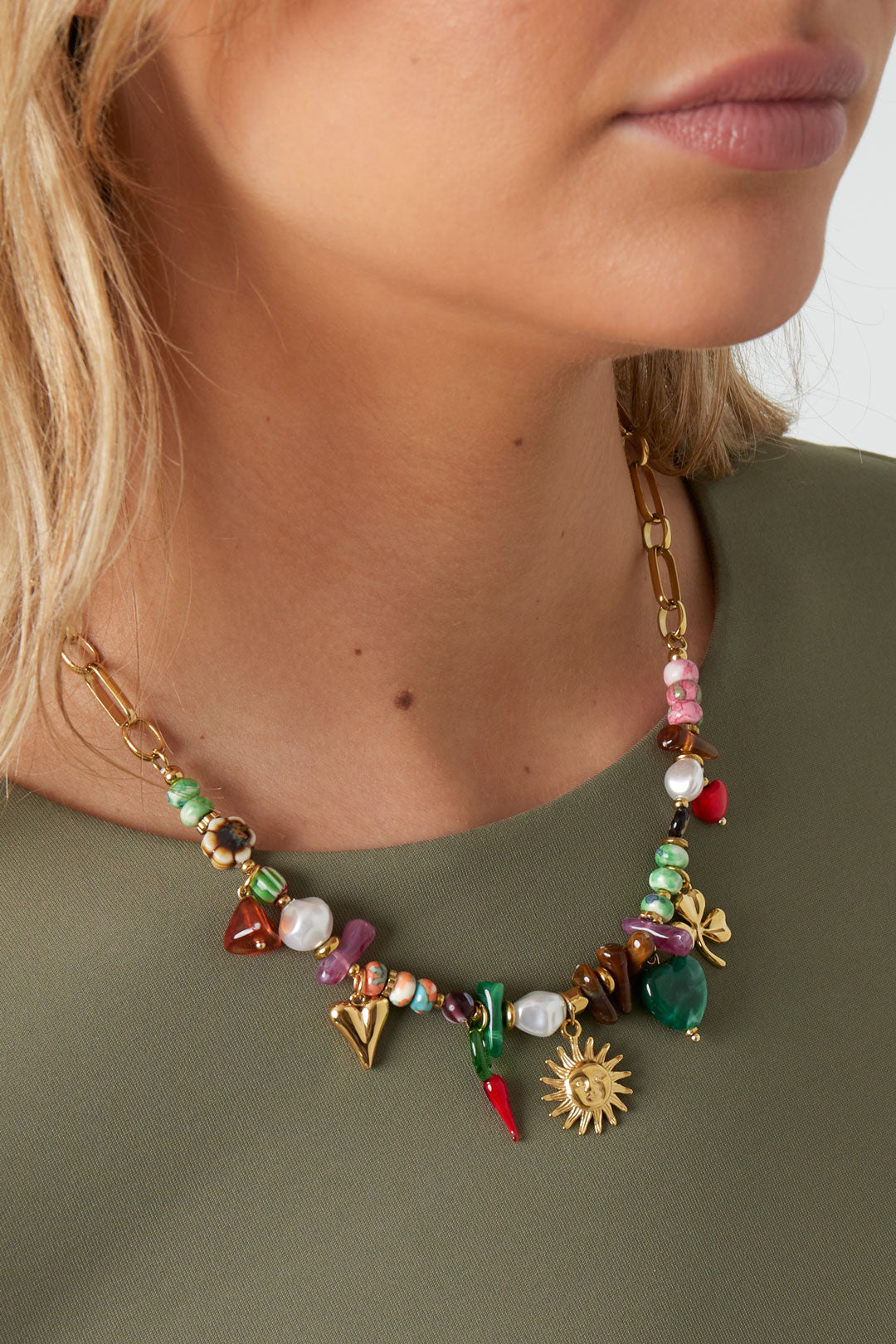 Collares de cuentas con forma de corazón y sol, estilo casual, diario, étnico, joyería para mujer