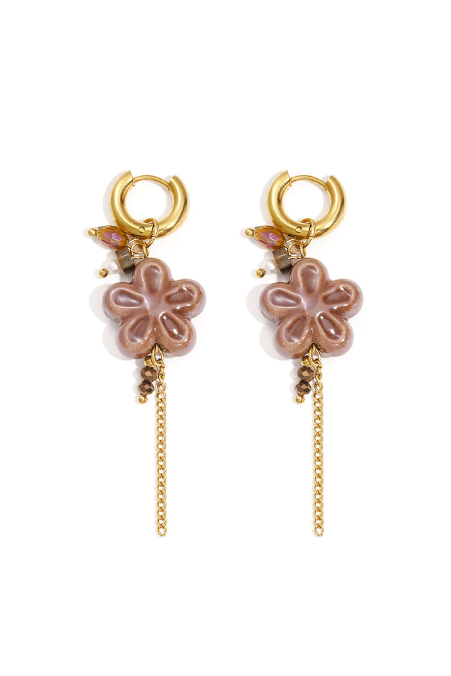 Pendientes colgantes de acero inoxidable con diseño de flores, estilo casual, diario, sencillo, para mujer. Hover Image