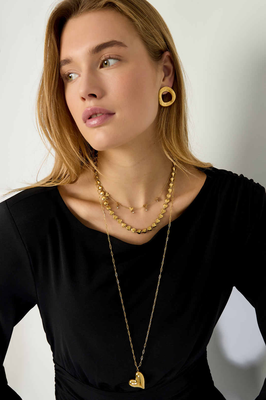 Collares de cadena de acero inoxidable con forma de corazón, informales, diarios, serie sencilla, joyería para mujer